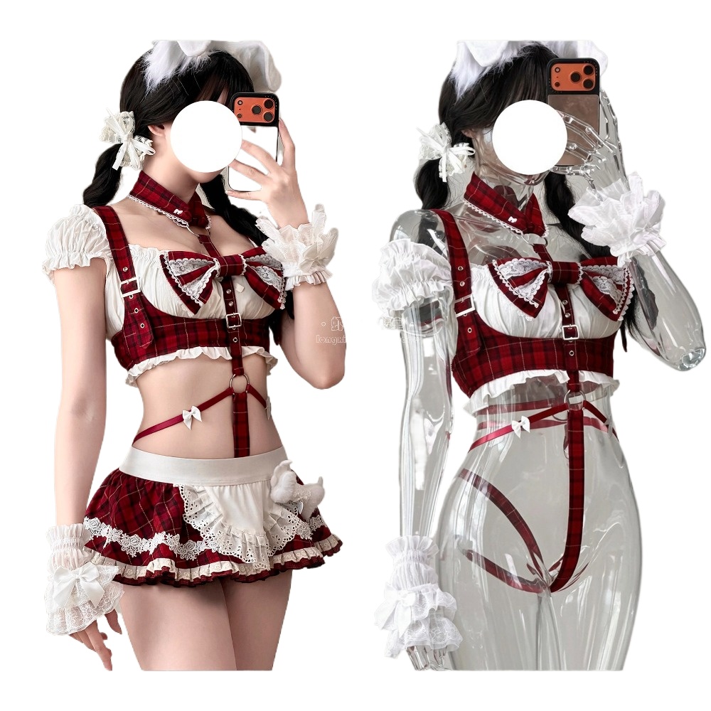 Women'S Fashion Kilt - Kawaii Red Plaid Maid Cosplay Costume