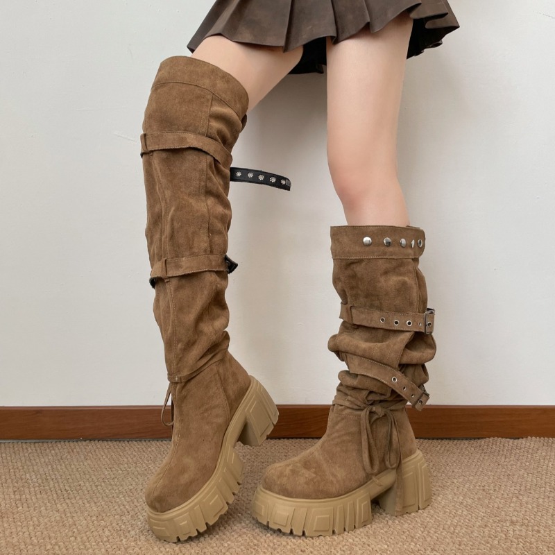 2026 Fashion Punk Style Buckle - đánh giá và giá Women'S Fashion Knee High Boots