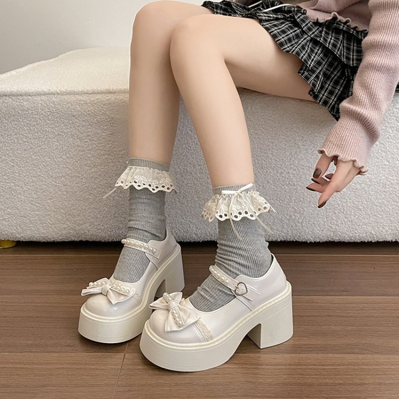 Retro Pearl Bow Knot Thick Bot - đánh giá và giá Women'S Fashion Kilt