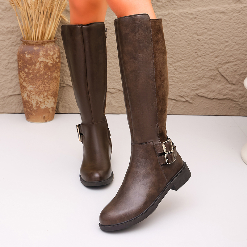 Fashion Buckle Brown Pu Leathe - đánh giá và giá Women'S Fashion Knee High Boots