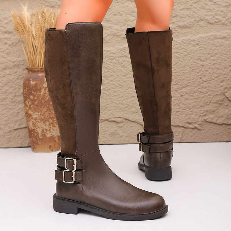 Fashion Buckle Brown Pu Leathe - đánh giá và giá Women'S Fashion Knee High Boots