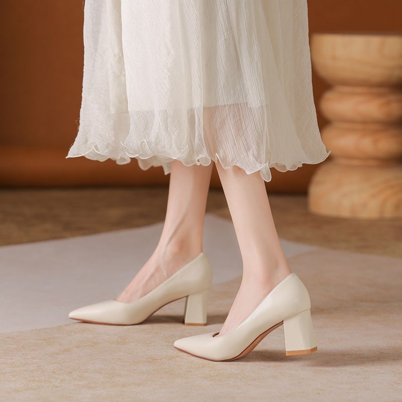 Glossy Thick Heel Pointed Head - đánh giá và giá Women Fashion Model