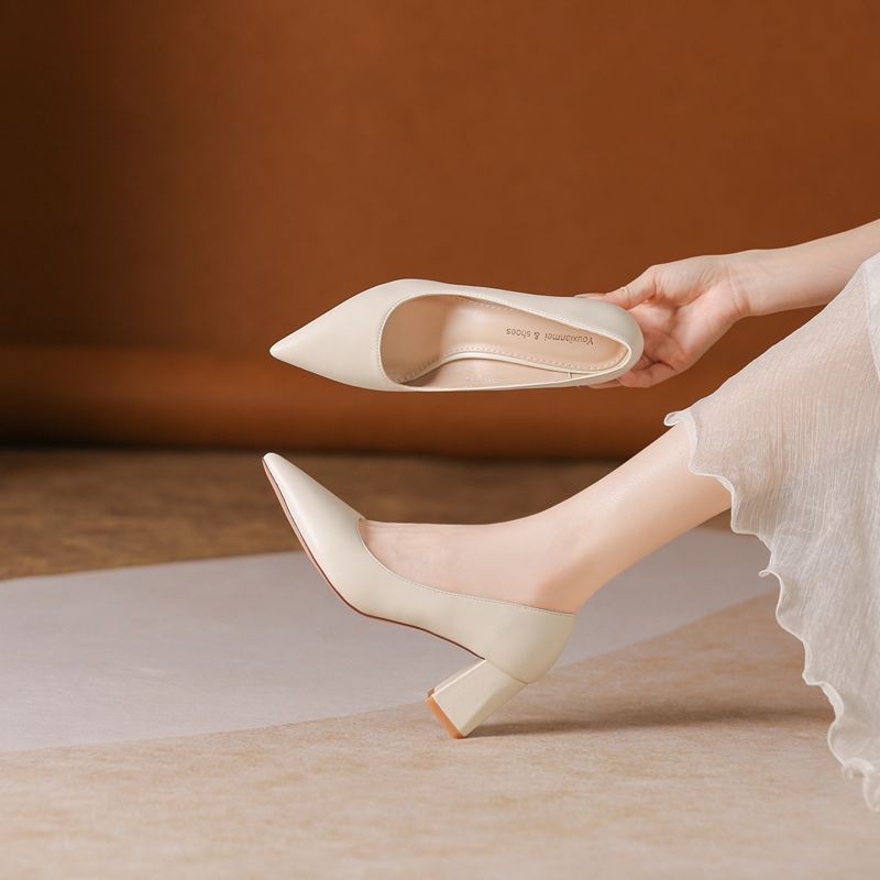 Glossy Thick Heel Pointed Head - đánh giá và giá Women Fashion Model